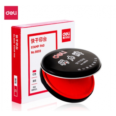 得力(deli)φ89mm金屬圓蓋財務(wù)快干印臺印泥 辦公用品 紅色9859