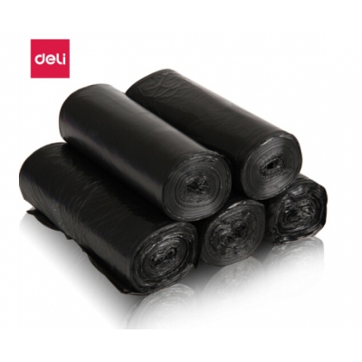得力(deli)5卷(150只)辦公生活垃圾袋45*55cm 垃圾分類 辦公用品 黑色33070